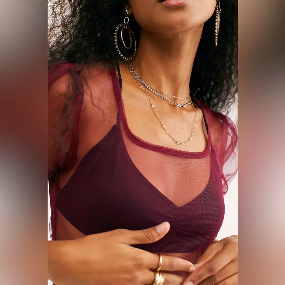 Free People Intimately Sheer Midi Slip Small Burgundy - Picture 4 of 9